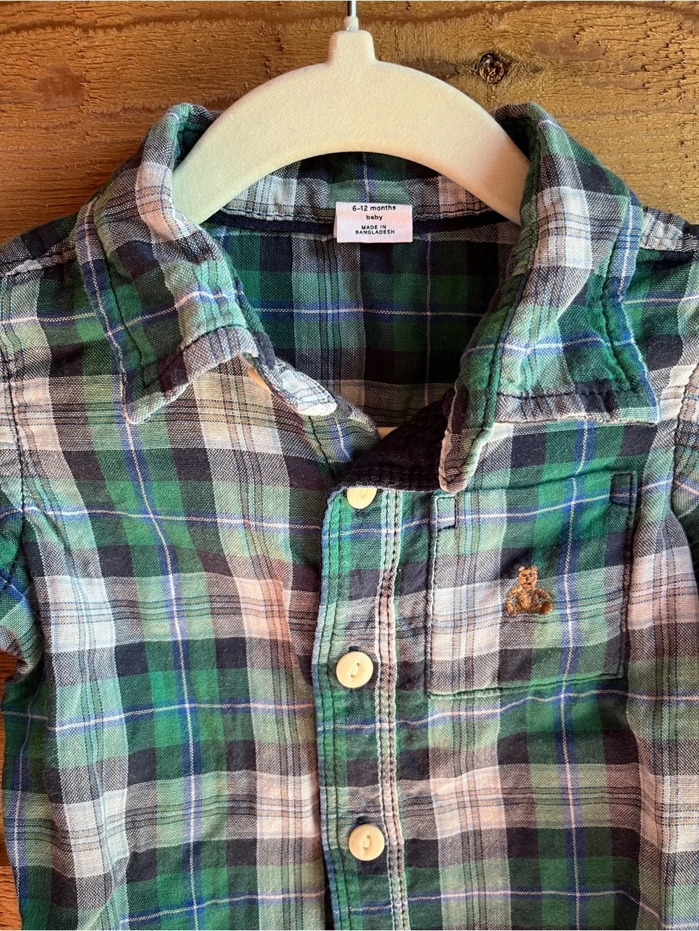 GAP - Kids Baby Green and Navy Plaid Button-Up Shirt